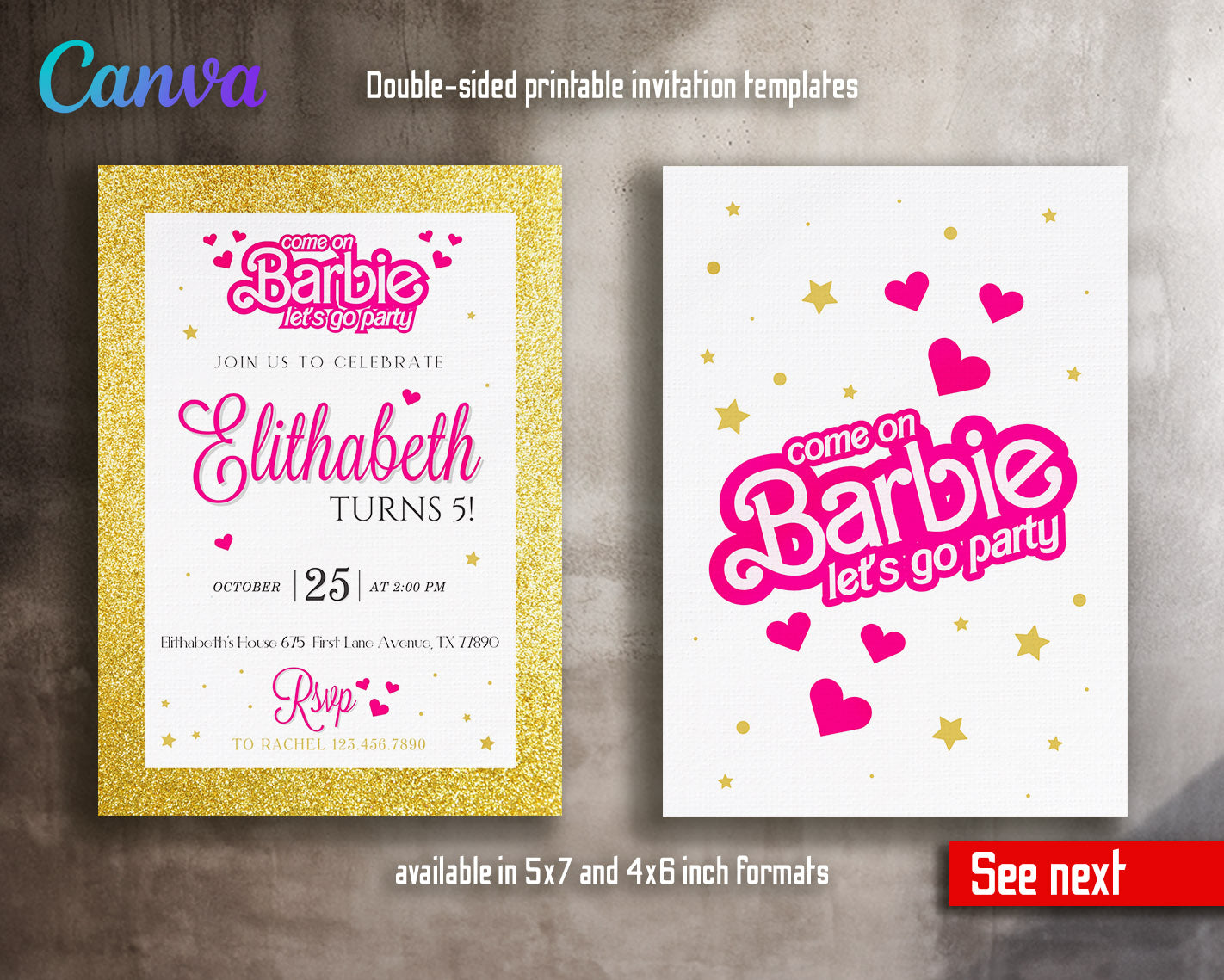 Barbie Pink  customizable invitation template | Share or Print | girl | VL447