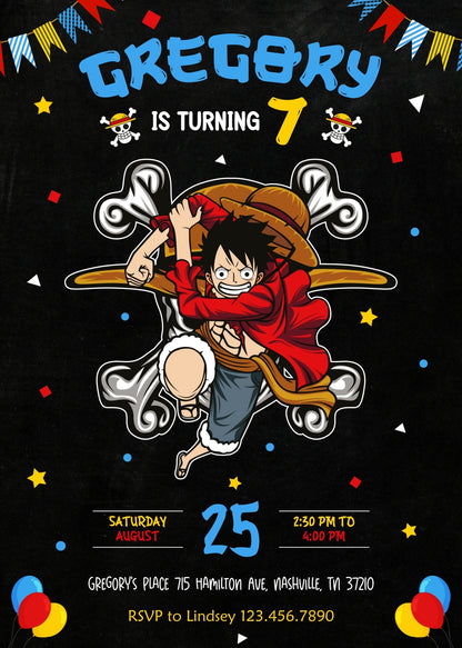 One Piece Monkey D.Luffy Anime customizable invitation template | Share or Print | | DN479