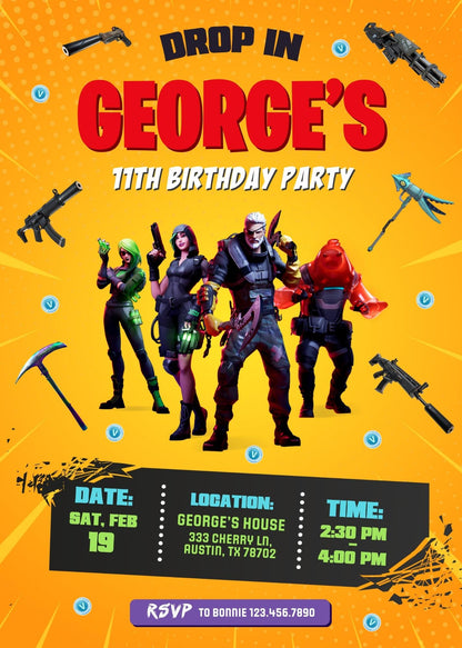 Fortnite gamer customizable invitation template | Share or Print | boy | AU951