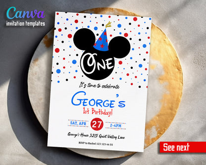 Mickey Mouse 1st Birthday customizable invitation template | Share or Print |  | ZE869