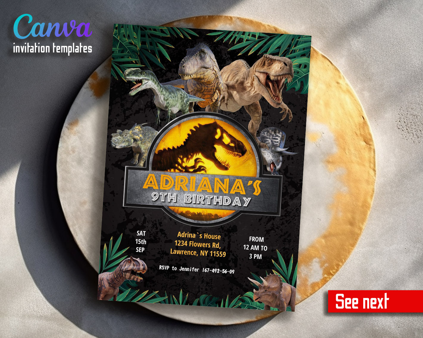 Jurassic World Dinosaur customizable invitation template | Share or Print |  | EC602