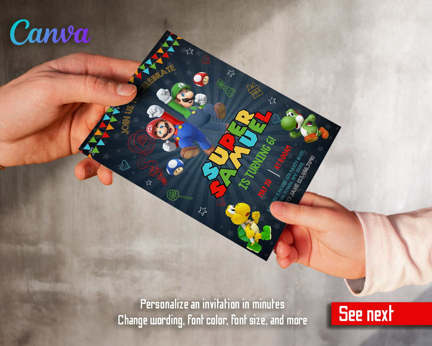 Super Mario Bros  customizable invitation template | Share or Print |  | EW070