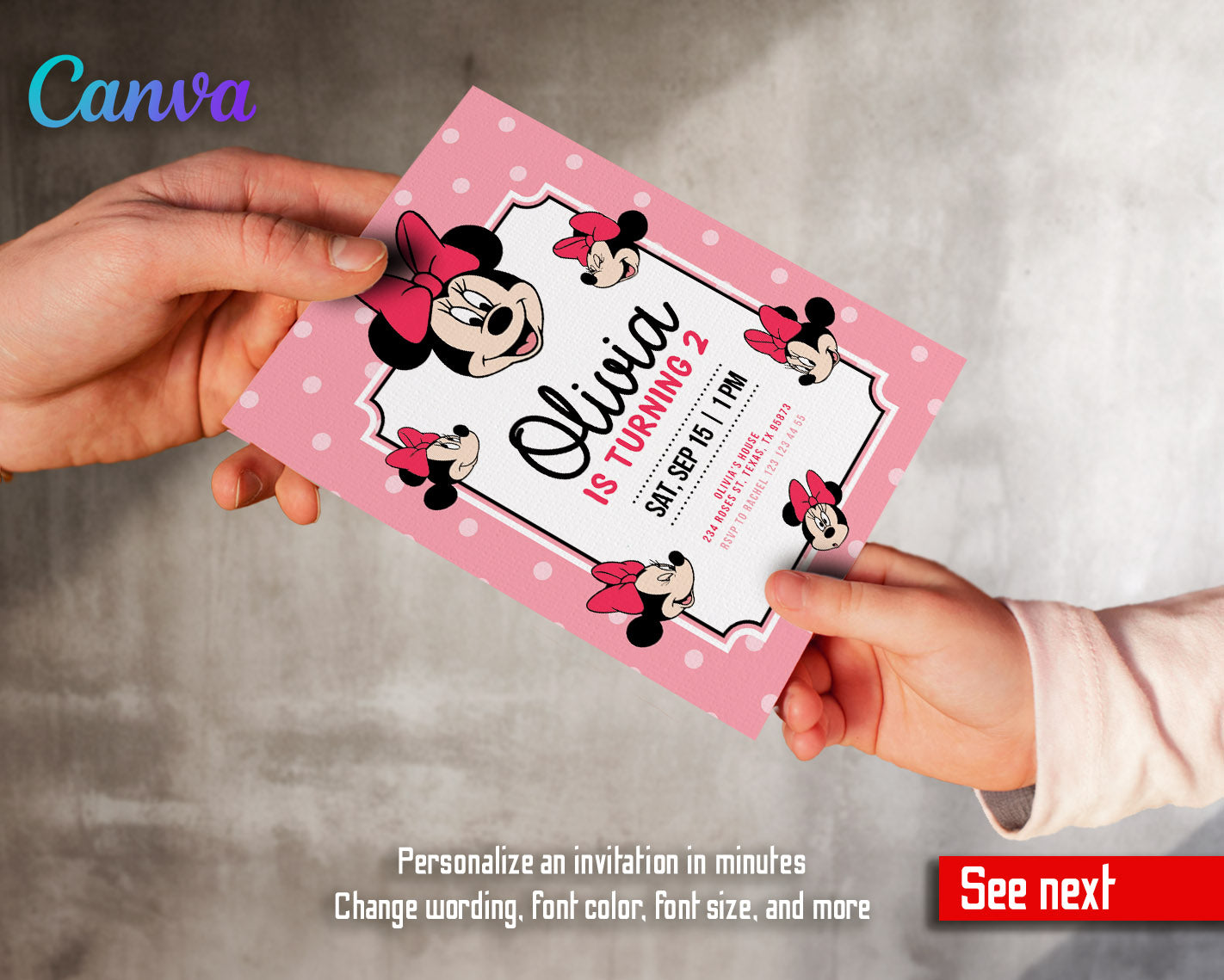 Minnie Mouse Disney Mickey customizable invitation template | Share or Print | girl | DX861