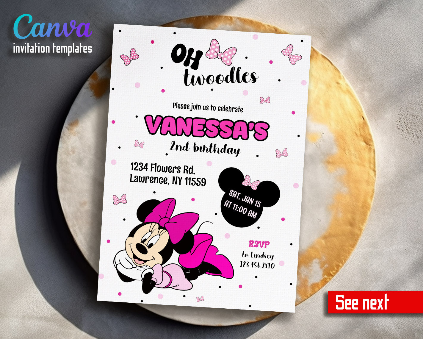 Minnie Mouse Disney Mickey customizable invitation template | Share or Print | girl | PQ166