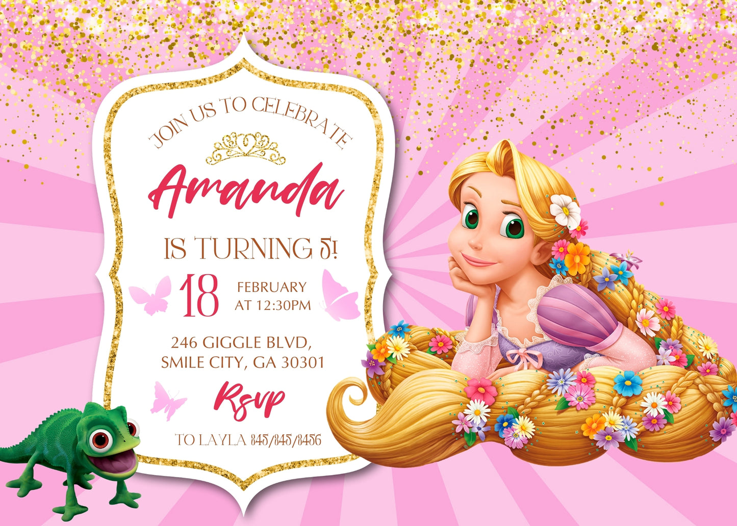 Rapunzel Princess Tangled customizable invitation template | Share or Print | girl | JQ331