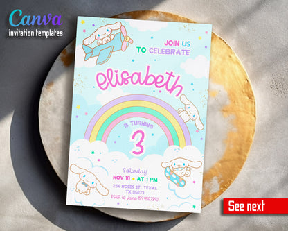 Cinnamoroll Hello Kitty Sanrio  customizable invitation template | Share or Print | girl | JE082