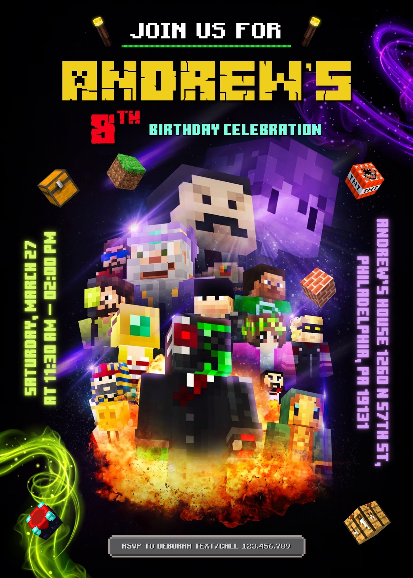 Minecraft Gamer customizable invitation template | Share or Print | | FV662