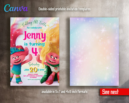 Trolls Poppy customizable invitation template | Share or Print |  | LD298