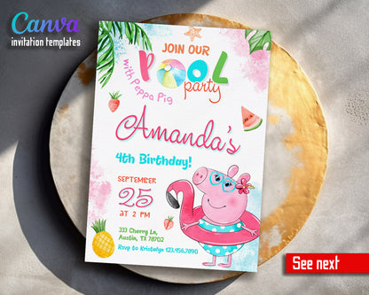 Peppa Pig customizable invitation template | Share or Print | girl | JN306