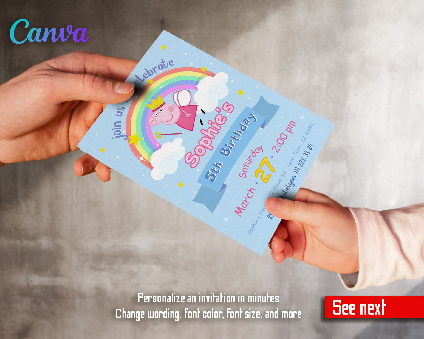 Peppa Pig customizable invitation template | Share or Print | girl | UX147