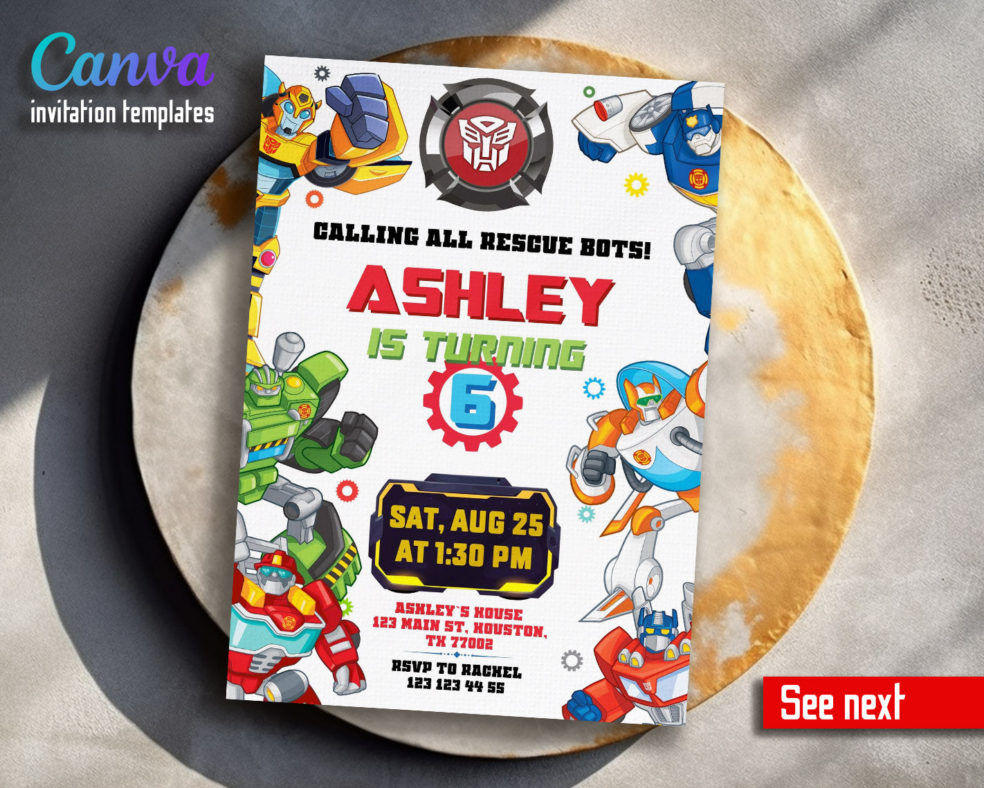 Transformers Rescue Bots customizable invitation template | Share or Print | boy | QM122