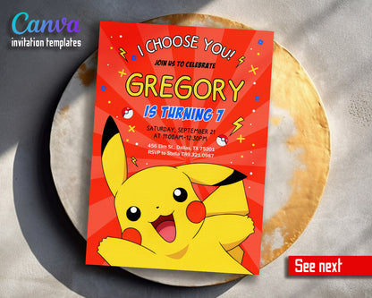 Pokemon Pikachu  customizable invitation template | Share or Print |  | PO743