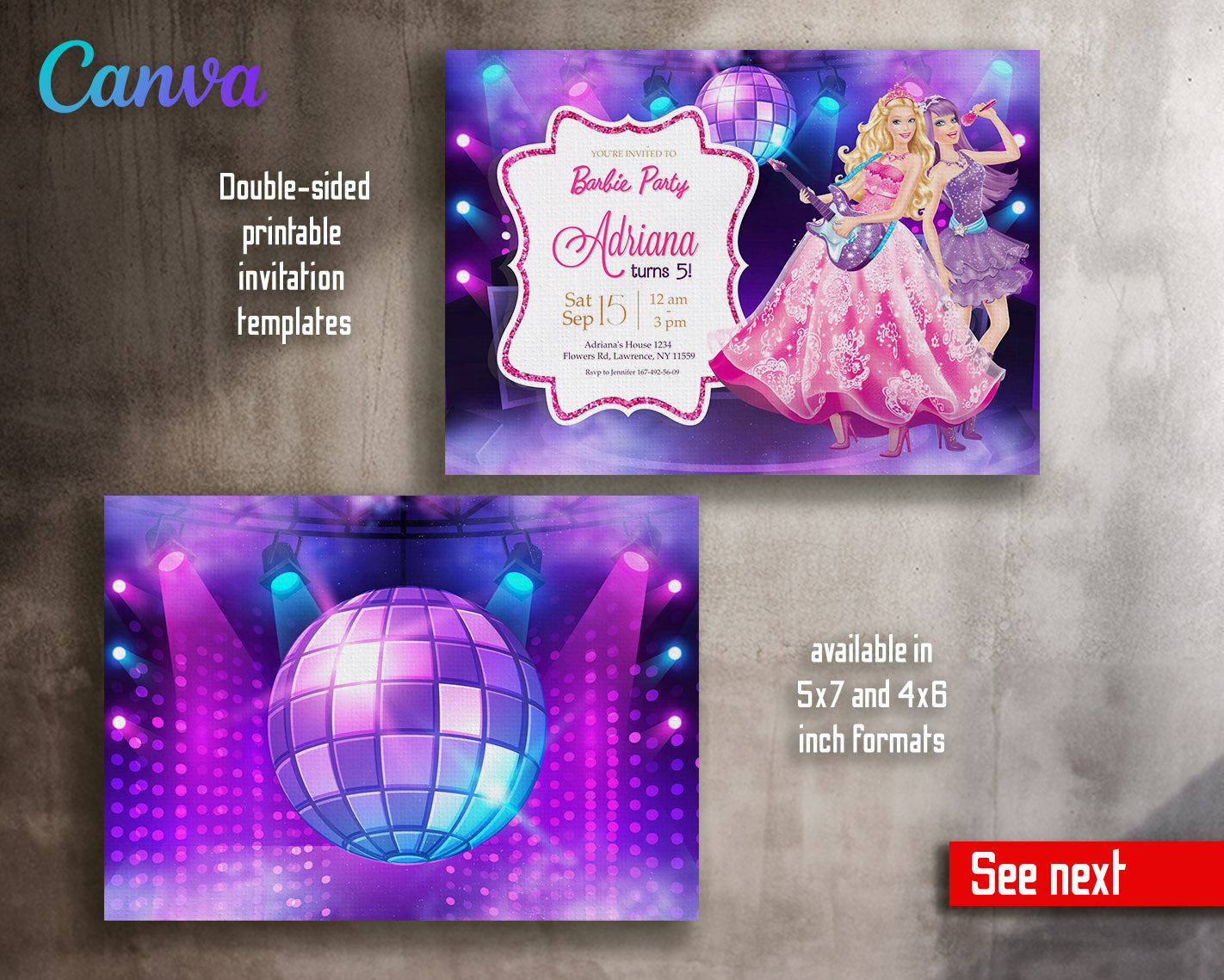 Barbie Pink  customizable invitation template | Share or Print | girl | WH679