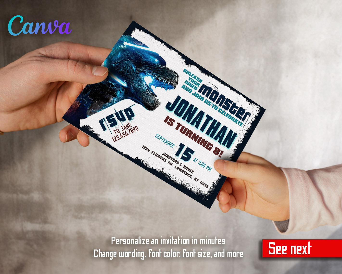 Godzilla and King Kong  customizable invitation template | Share or Print |  | QG133