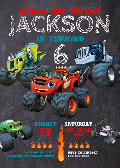 Blaze Monster Machines Trucks  customizable invitation template | Share or Print | boy | FK290