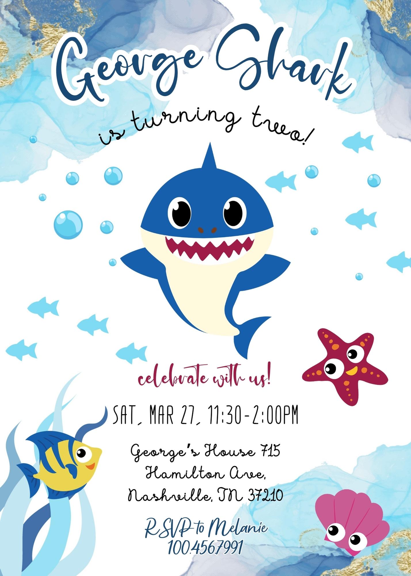 Baby Shark  customizable invitation template | Share or Print |  | YR284