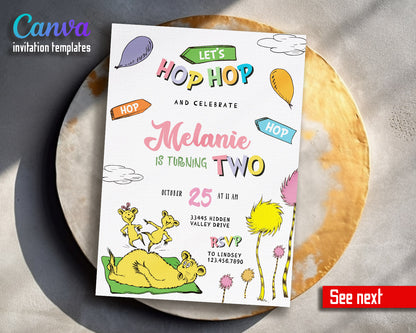 Dr Seuss Hop on Pop customizable invitation template | Share or Print |  | VU193