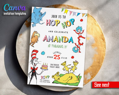 Dr Seuss Hop on Pop customizable invitation template | Share or Print |  | SP979