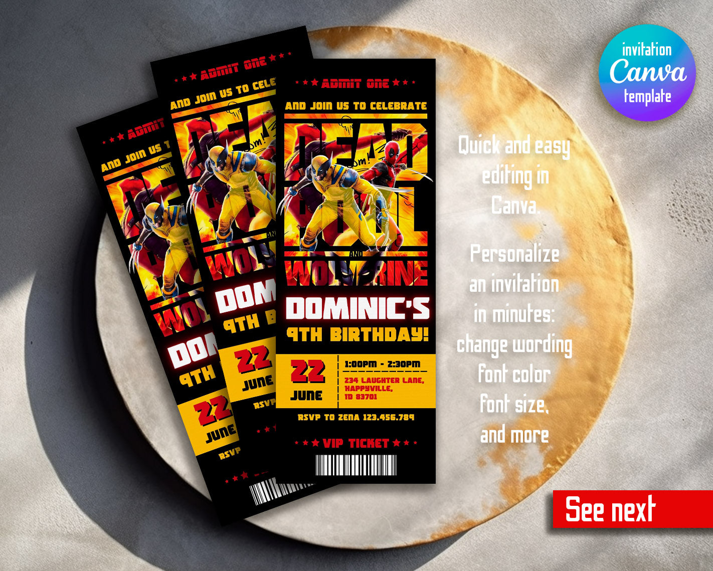 Deadpool Wolverine Marvel customizable invitation template | Share or Print | boy | HB247