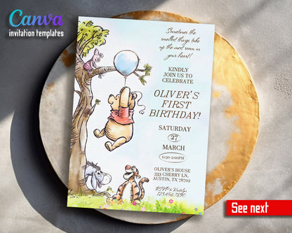 Winnie the Pooh customizable invitation template | Share or Print |  | AF105