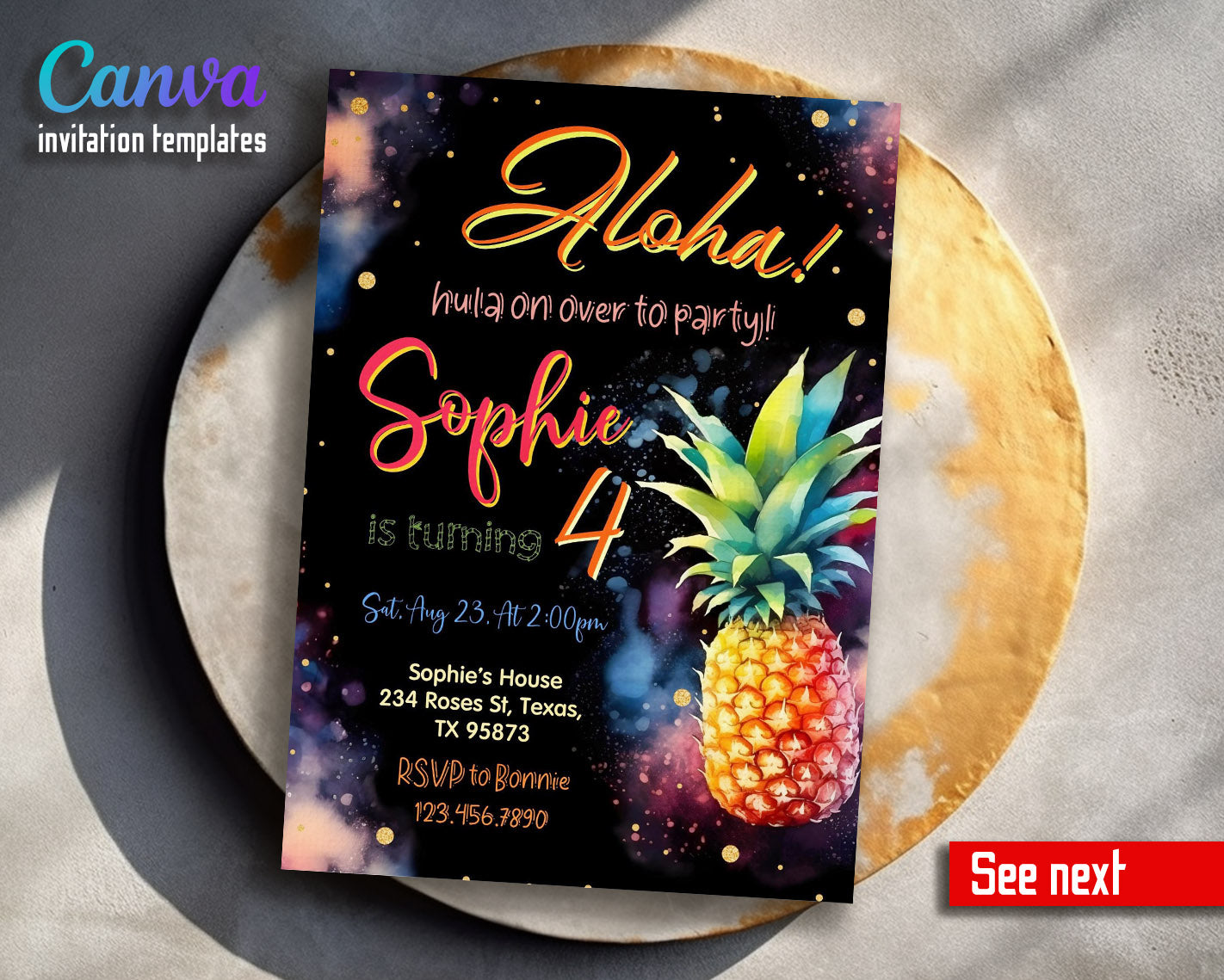 Aloha Luau Party customizable invitation template | Share or Print | girl | FX608