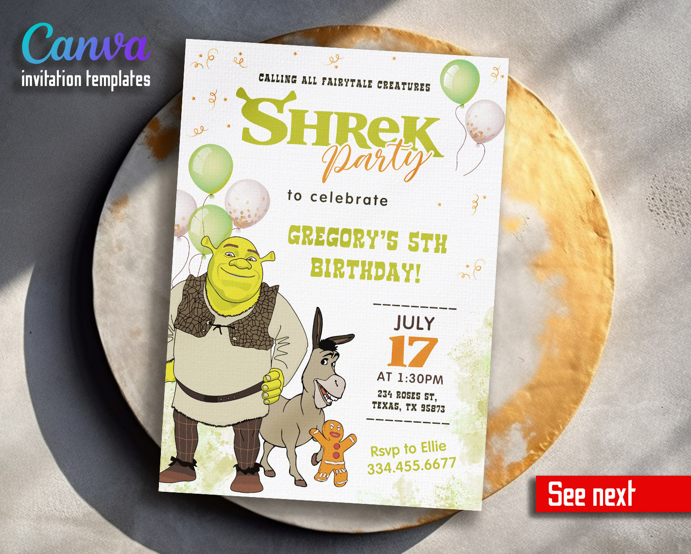 Shrek customizable invitation template | Share or Print |  | JQ148