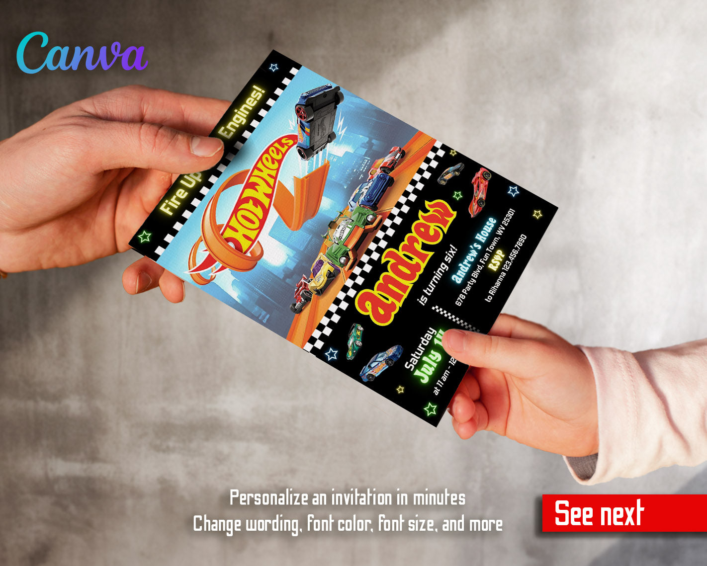 Hot Wheels Racing customizable invitation template | Share or Print | boy | ZA397