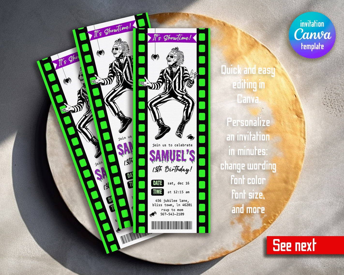 Beetlejuice Halloween customizable invitation template | Share or Print |  | OB478