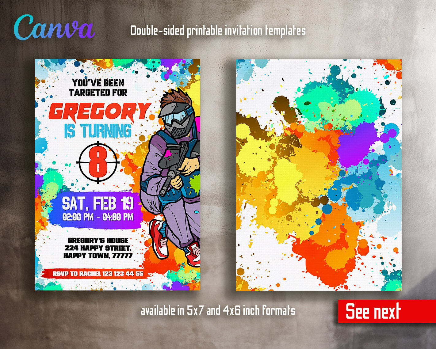 Paintball Airsoft battle customizable invitation template | Share or Print | boy | OG638