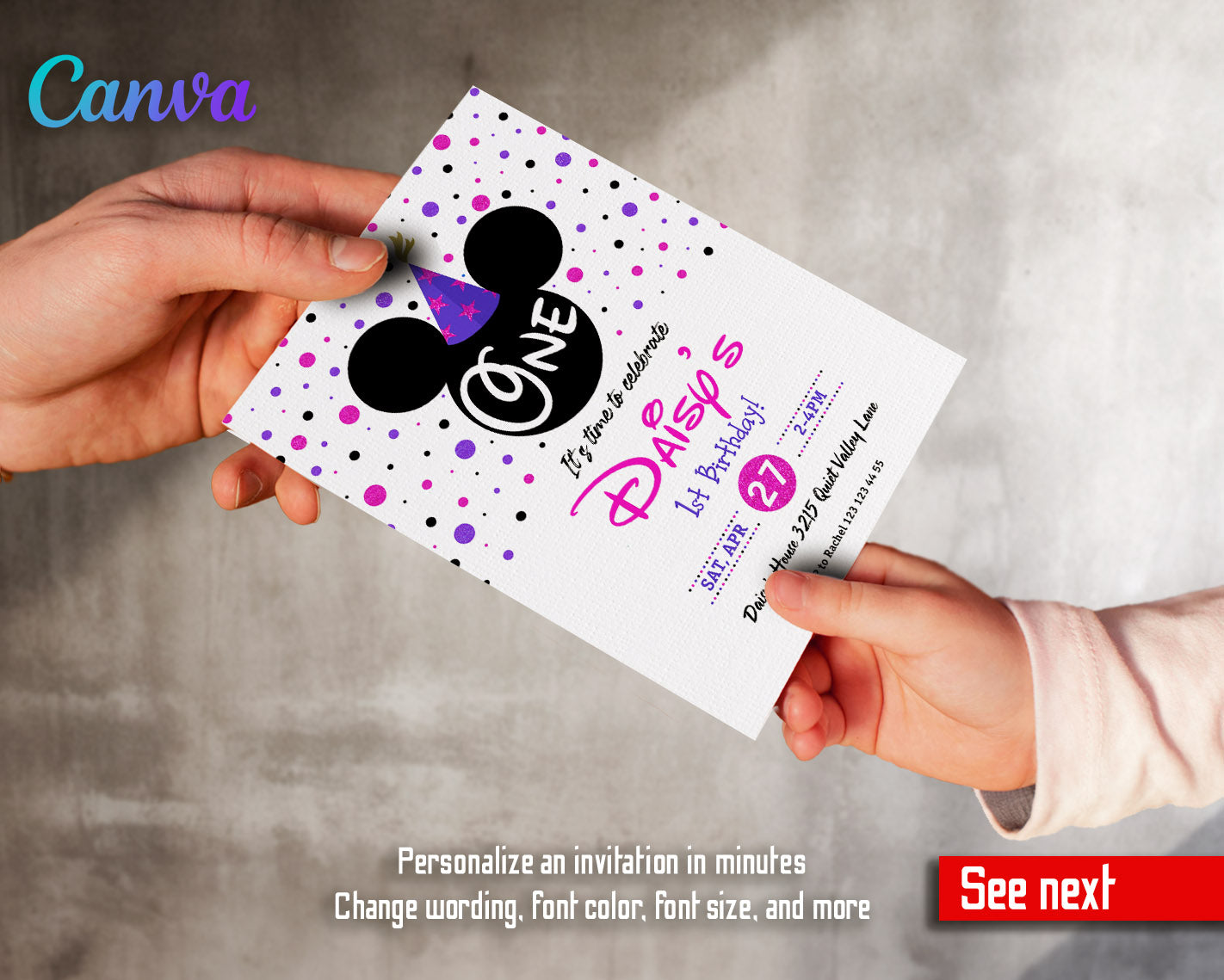 Mickey Mouse 1st Birthday customizable invitation template | Share or Print |  | FK811