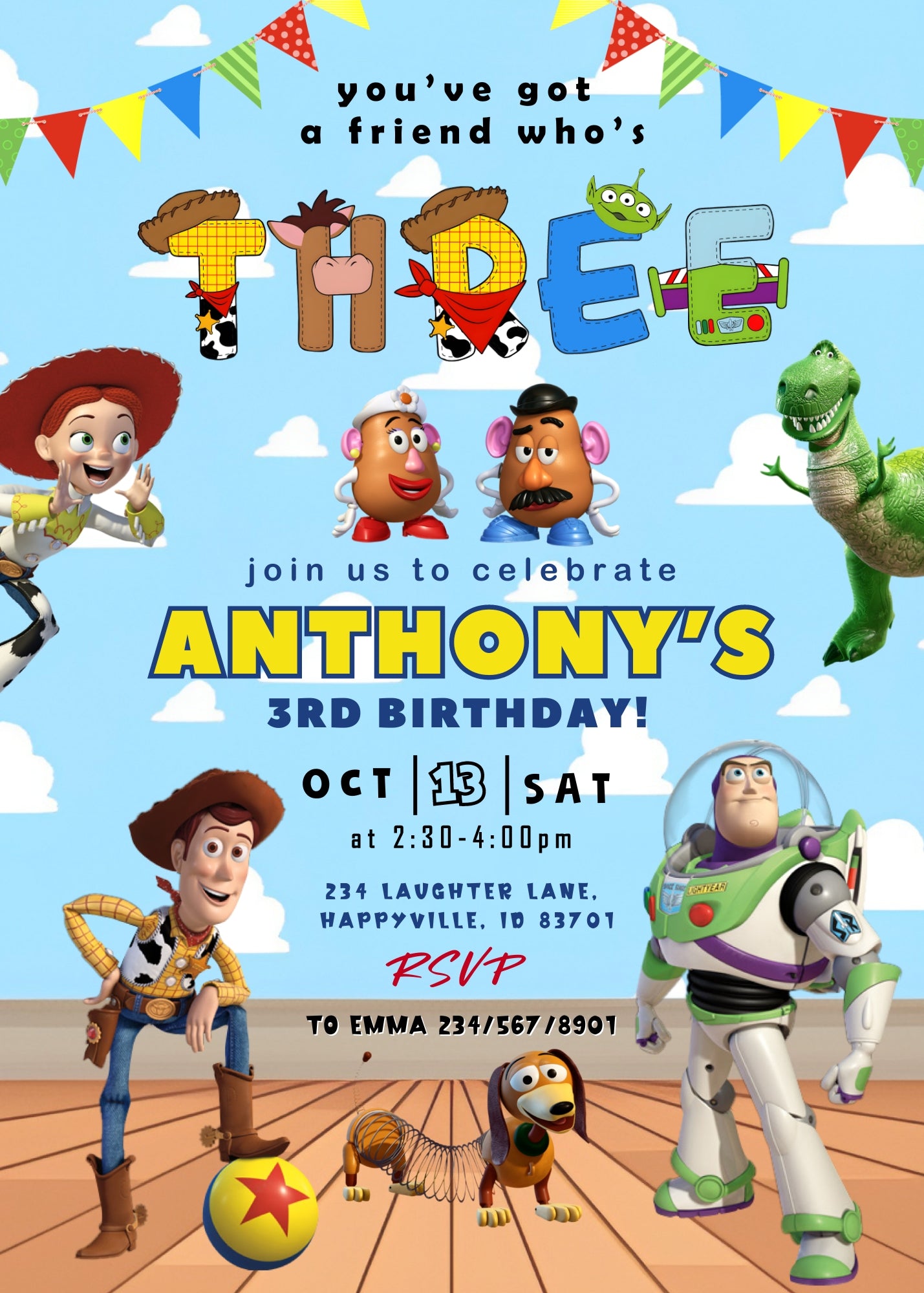 Toy Story Woody customizable invitation template | Share or Print |  | XZ039