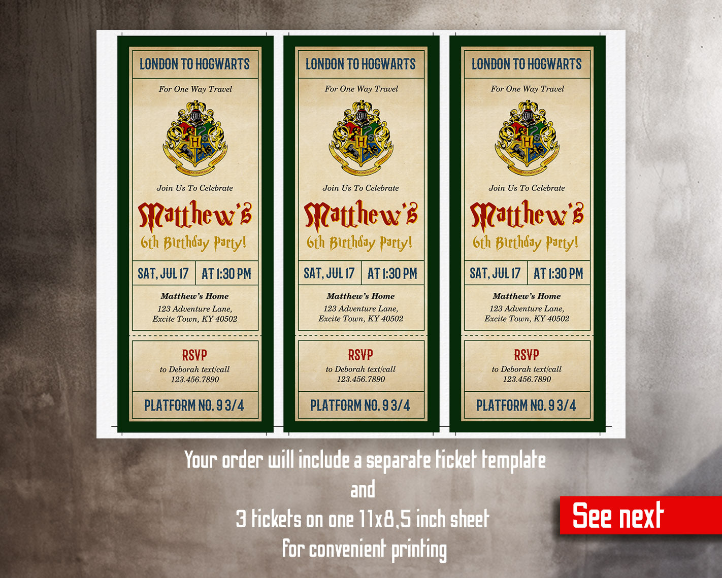 Harry Potter Hogwarts customizable invitation template | Share or Print |  | GL618