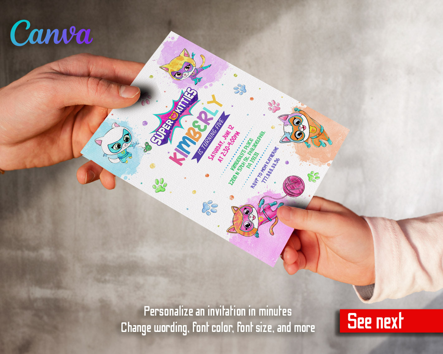 SuperKitties  customizable invitation template | Share or Print |  | XE863