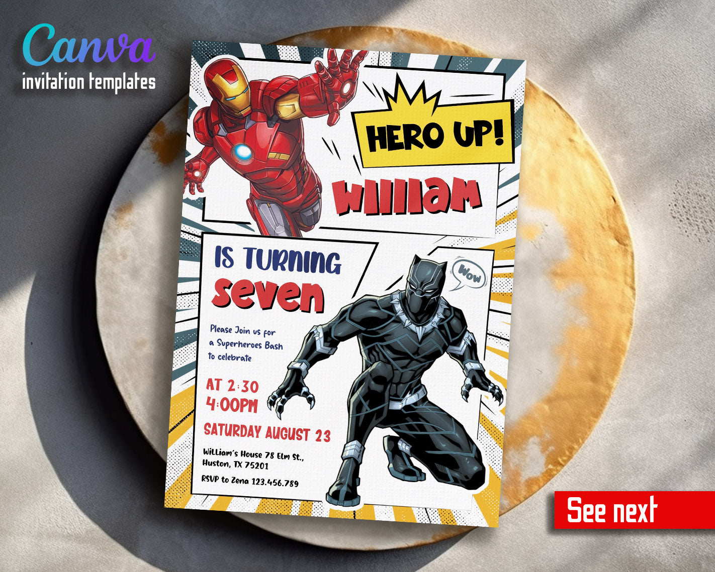 Avengers Marvel Superhero  customizable invitation template | Share or Print | boy | JM768