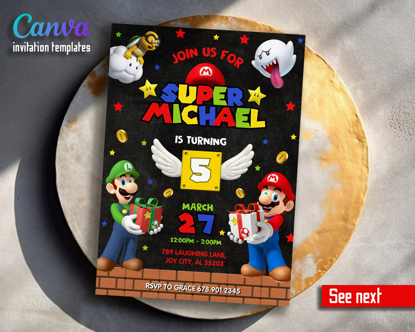 Super Mario Bros  customizable invitation template | Share or Print |  | YE530