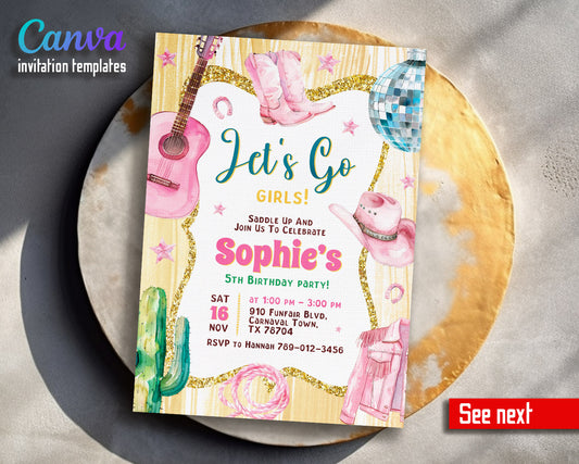 Cowgirl Pink Rodeo customizable invitation template | Share or Print | girl | ZX681