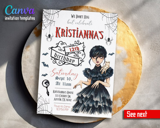 Wednesday Addams customizable invitation template | Share or Print | girl | YP164