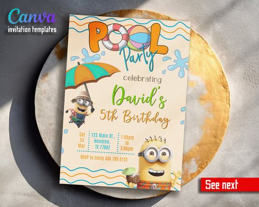 Minions Pool Party Despicable Me customizable invitation template | Share or Print | | GQ627