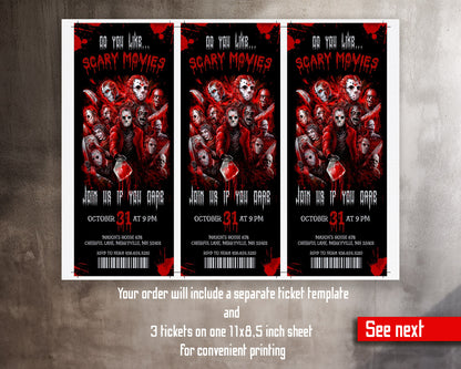 Horror Killer Movie Party Ticket customizable invitation template | Share or Print |  | SN449