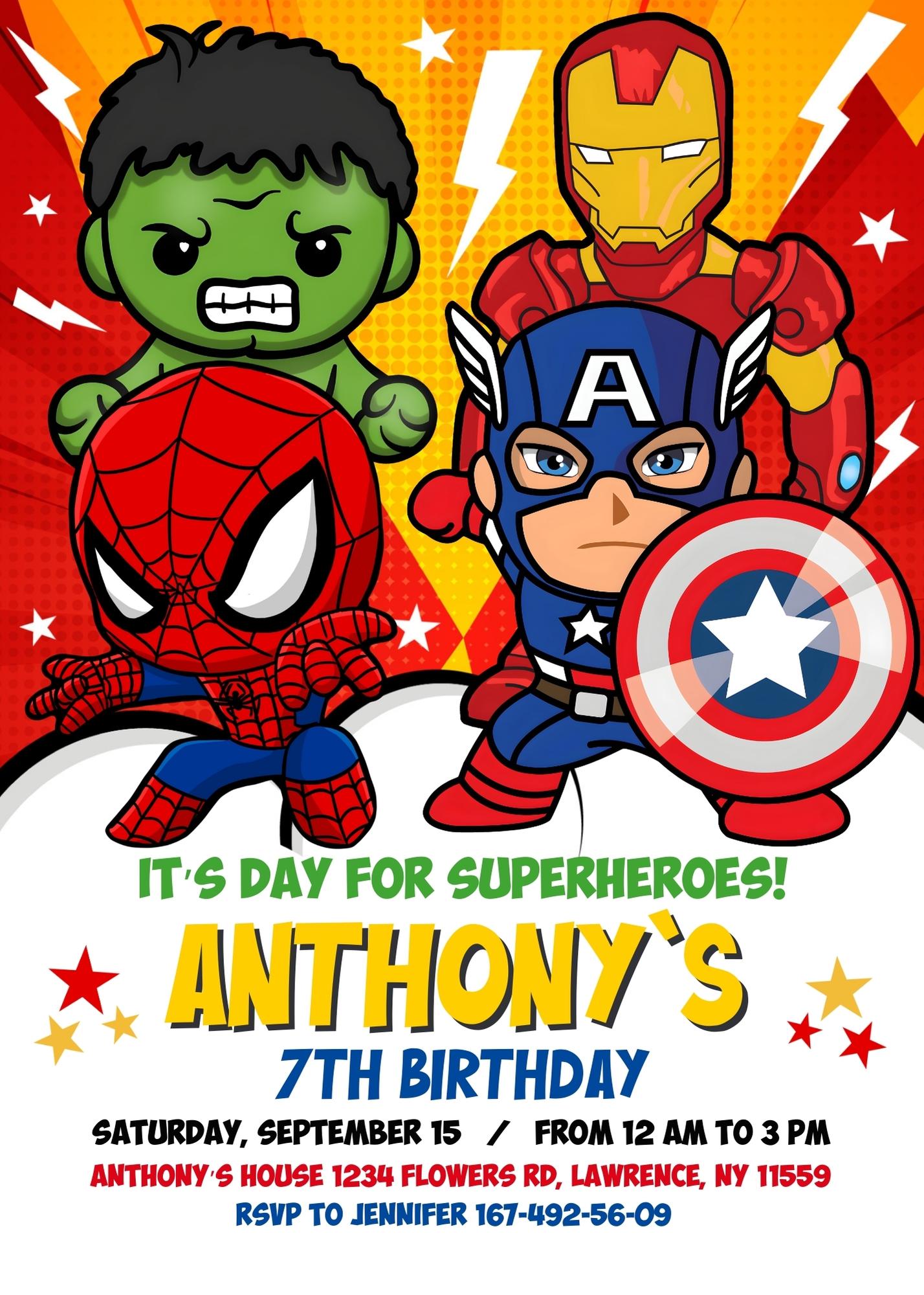 Avengers Marvel Superhero  customizable invitation template | Share or Print | boy | KW433