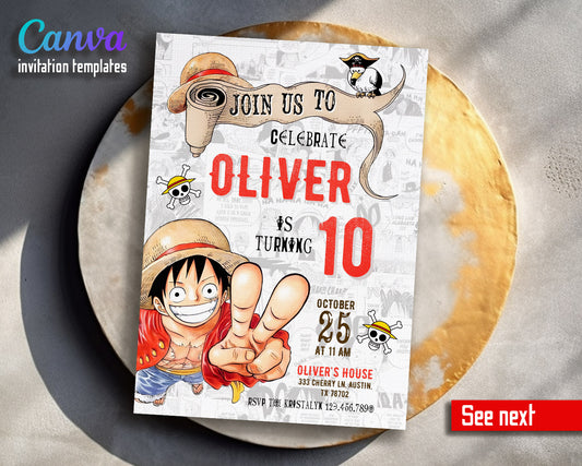 One Piece Monkey D.Luffy Anime customizable invitation template | Share or Print | | ST707