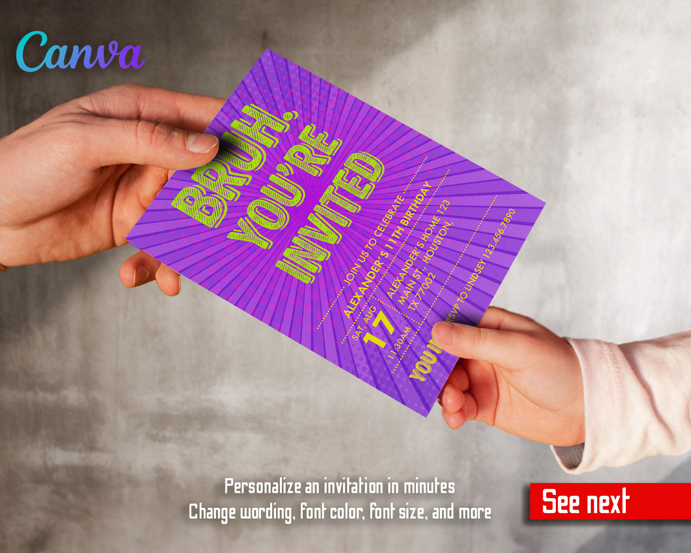 Bruh Birthday customizable invitation template | Share or Print | boy | WF910