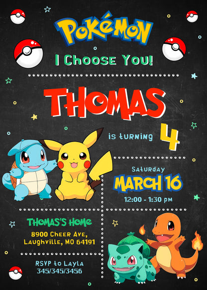 Pokemon Pikachu  customizable invitation template | Share or Print |  | SP453