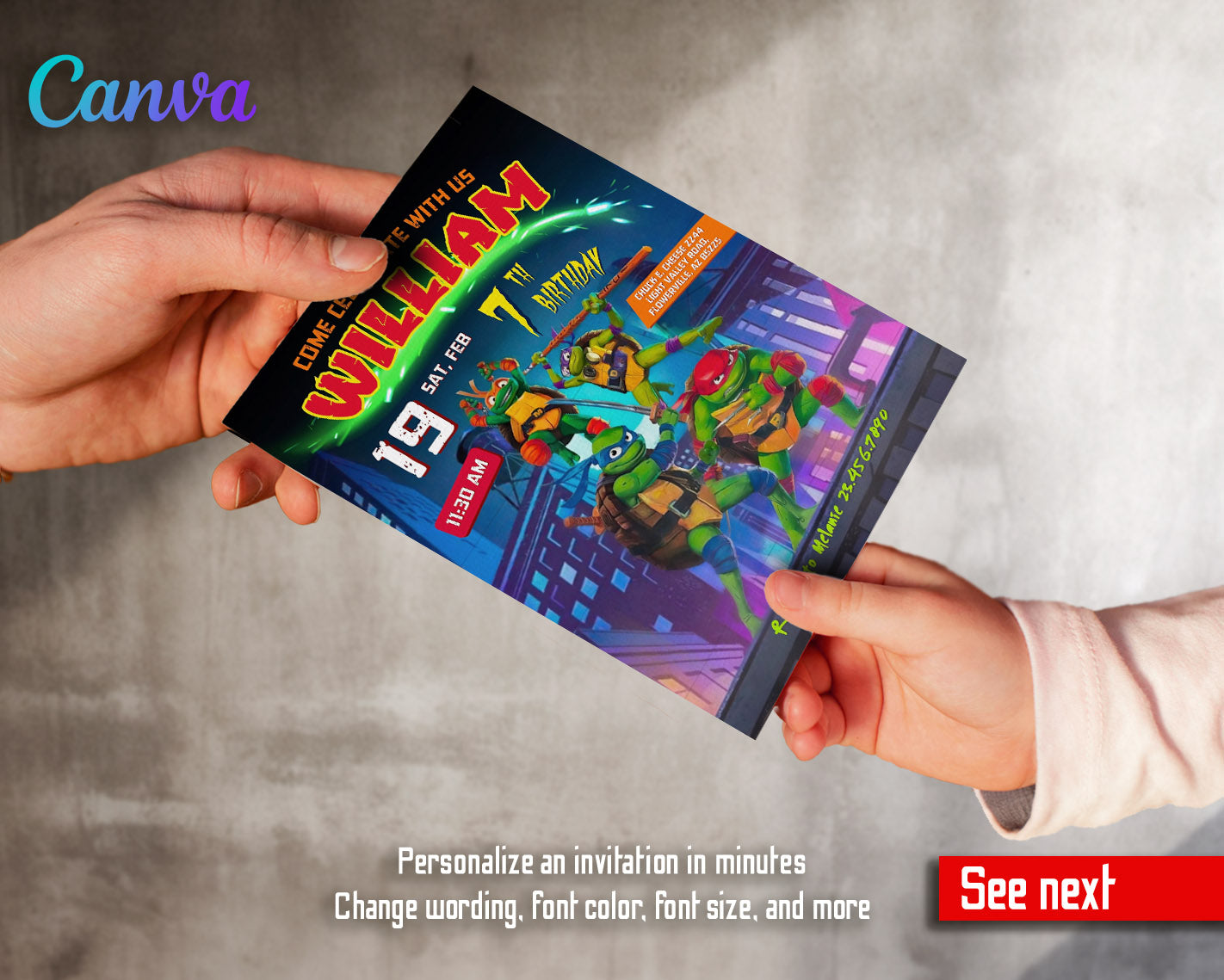 Teenage Mutant Ninja Turtles Mutant Mayhem customizable invitation template | Share or Print | boy | ZR104