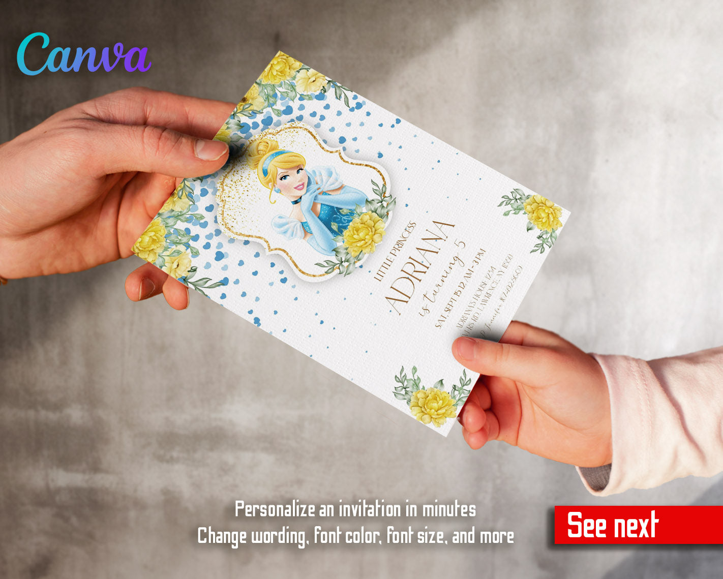 Cinderella Princess customizable invitation template | Share or Print | girl | LB482