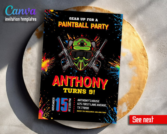 Paintball Airsoft battle customizable invitation template | Share or Print | boy | MN313