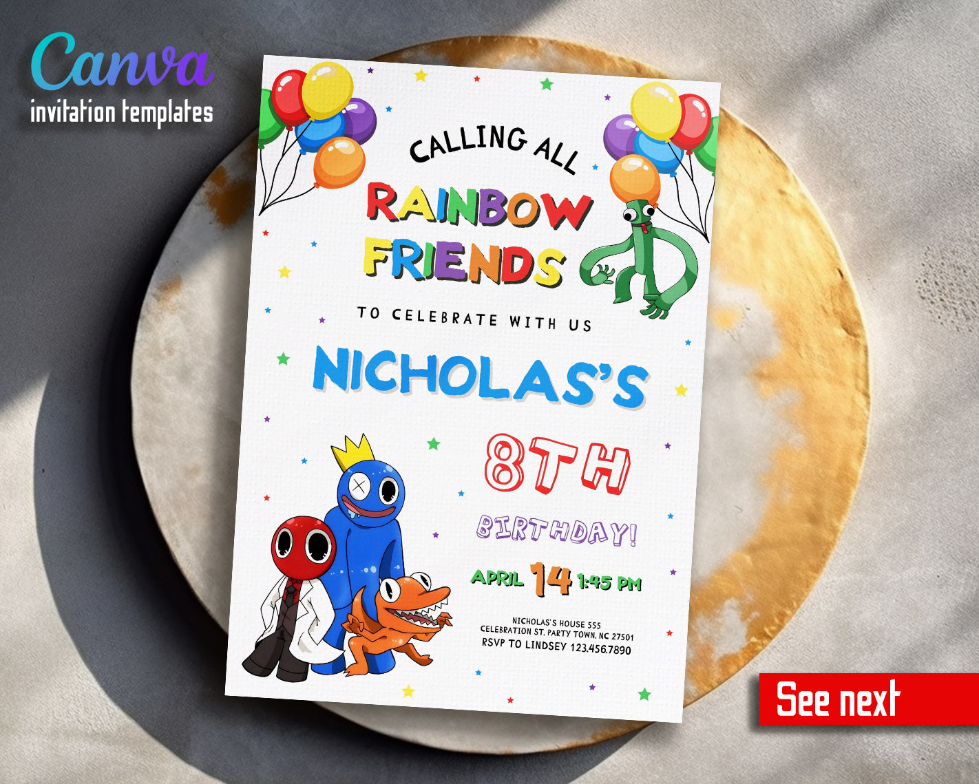 Rainbow Friends customizable invitation template | Share or Print |  | BL032