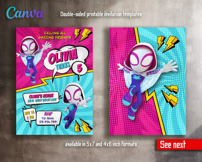 Spider Gwen Ghost Spidey  customizable invitation template | Share or Print | girl | OK446