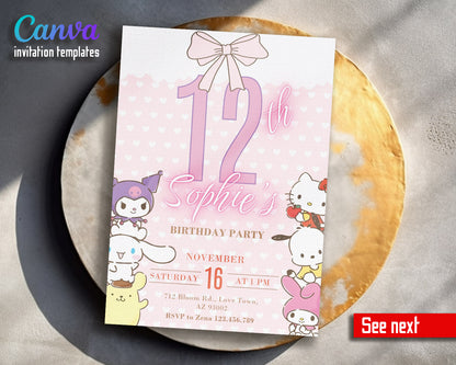 My Melody Hello Kitty Sanrio customizable invitation template | Share or Print | girl | KZ106