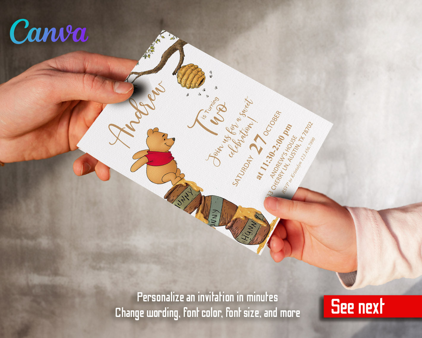 Winnie the Pooh  customizable invitation template | Share or Print |  | IJ591